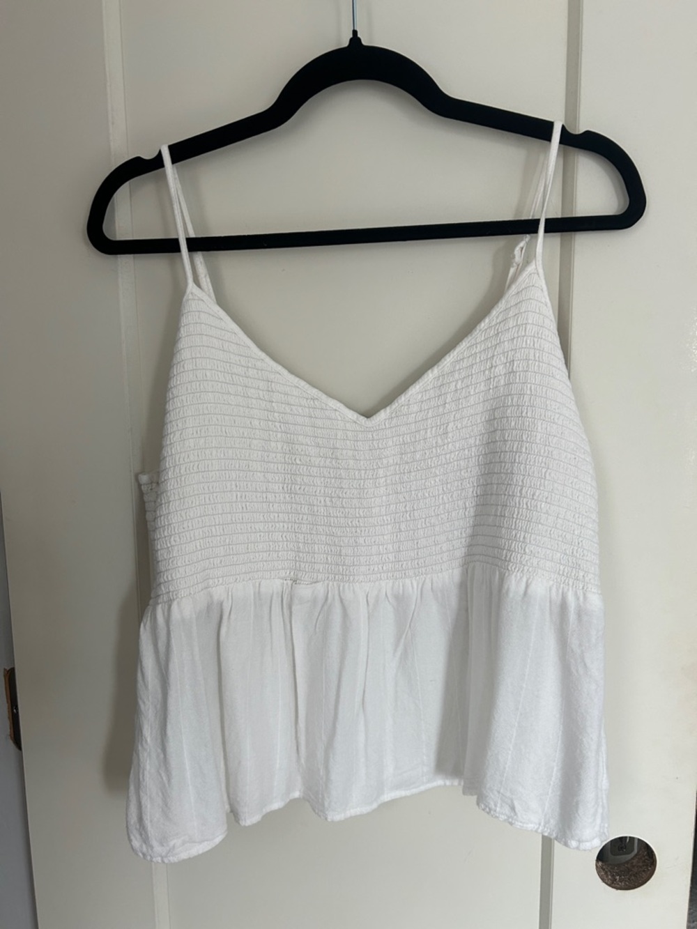 American Eagle Outfitters White Smocked V-Neck Peplum Cami